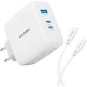 Resim Ricomm 100W Gan 3 Portlu Usb-C + Usb-A Şarj Aleti Qc5.0 Pd Iphone, Ipad, Samsung, Xiaomi, Notebook, Macbook Air Uyumlu Type-C Hızlı Şarj Cihazı + 100W Type-C To Type-C Şarj Kablosu 2 Metre 