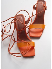 Resim Luvishoes 801 Turuncu Cilt Topuklu Kadın Sandalet Turuncu 