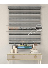 Resim Siyah Yeşil Geçişli Boncuklu Zebra Stor Güneşlik Perde Opak Siyah-yeşil 