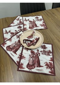 Resim Toile De Jouy Paris Amerikan Servis 6 Lı Set 30x30 Cm %100 Pamuk Dijital Baskılı Klasik Fransız Tarzı Masa Dekoru - Zt720 Kırmızı 