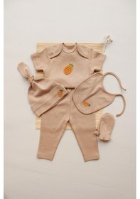 Resim Ananas Nakışlı 5li Kısa Kollu Yenidoğan Set Vizon 