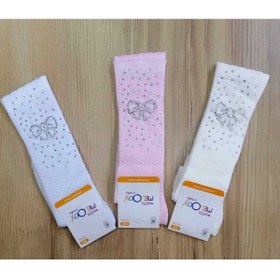 Resim LUCYK&KİDS Diz Altı Taşlı Çocuk Çorap Pembe-krem-beyaz 5-6-7-8-9-10 Yaş 