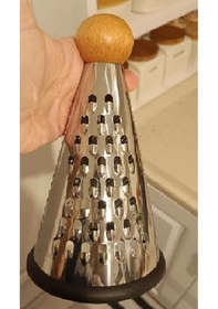 Resim Ahşap Saplı Tutamaçlı Paslanmaz Çelik Silikon Tabanlı Lüks El Rendesi - Konik/huni Şekillinde Top Kapak Rende 