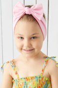 Resim Babygiz Kız Çocuk Pembe El Yapımı Yumuşak Fiyonk Bağlamalı Doğal Pamuklu Penye Bandana 