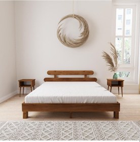 Resim Damla Model Ceviz Renk Ahşap Karyola Ve İki Komodin Set-153 150 x 200 CM 