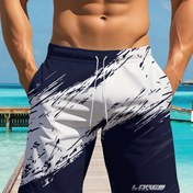 Resim Erkekler için Günlük Plaj Şortları Geometrik Desenli - %100 Polyester Hızlı Kuruyan Kumaş, Ayarlanabilir Bel İpi, Yüzme, Dinlenme ve Yaz Çıkışları İçin Düzenli Kalıp, Plaj Giyimi Şortlar | Geometrik Baskılı Şortlar | Ayarlanabilir Konfor 