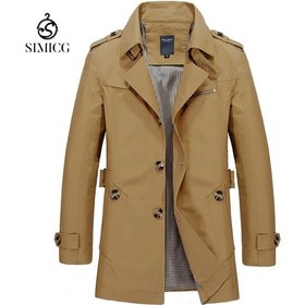 Resim Erkek Sonbahar/kış Günlük Orta Uzunlukta Saf Pamuklu Yıkanmış Trençkot Kahverengi 