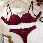 Resim Kadınlar için Şık Kırmızı Çiçek Nakışlı İç Çamaşırı Seti - Yüksek Destek Çelik Halka Sütyen, Dantel Detayları, Ön Kapatma ve Eşleşen Külot, Günlük Giyim veya Özel Günler için Mükemmel, Özel Gün İç Çamaşırı|Çiçek Nakışları|Dantel Detayları 