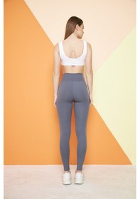 Resim Haki Yüksek Bel Fitilli Toparlayıcı İnterlok Örme Şardonlu Spor Kışlık Tayt Antrasit 