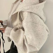 Resim Katı Fermuarlı İpli Kapüşonlu, Cepli Günlük Uzun Kollu Sweatshirt, Kadın Giyim 