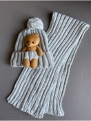 Resim ni aksesuar Ayıcıklı Gri Bebek Atkı Ve Bere Takımı 
