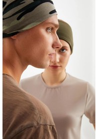 Resim 2'li Çift Taraflı Kullanım Alternatifli Pamuklu Penye, Kaymaz, Hafif, Spor Saç Bandı Bandana - Tek Ebat / Haki -kamuflaj Haki -kamuflaj 