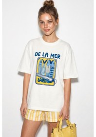 Resim Shade Kadın Sardalya Baskılı Pamuk Bisiklet Yaka Oversize Basic T-shirt Öt261097 60286256 - Beyaz Standart 