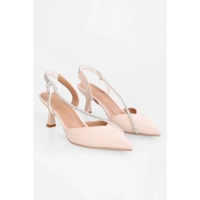 Resim Shoeberry Kadın Hush Ten Mat Saten Taşlı Topuklu Ayakkabı Stiletto 