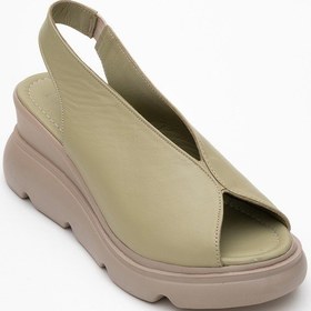 Resim Luvishoes Luvi Shoes Sam Yeşil Cilt Hakiki Deri Kadın Dolgu Topuk Sandalet Yeşil 