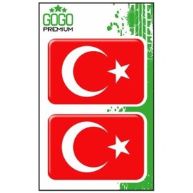 Resim Türk Bayrağı 3 4x6 Cm İkili Damla Etiket Çok Renkli 