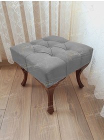 Resim Kapitoneli Makyaj Pufu Ayak Ucu Puf Ceviz Ayak 45 45 Gri 