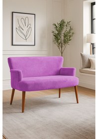 Resim Roma Modern İkili Koltuk - Welsoft Yumuşak Kumaş - Ahşap Ceviz Renk Ayak - Lila Lila 