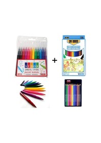 Resim 12 Li Jumbo Kuru Boya + 12 Li Jumbo Keçeli Kalem Seti 