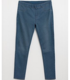 Resim Kadın Yüksek Bel Beli Lastikli Mavi Tayt Jean Pantolon Mavi 
