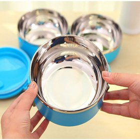 Resim KURCH 3 Katlı Vakumlu Yemek Termosu (tek Katlı Ve Iki Katlı Da Kullanılabilir) Diyet Sefer Tası - Mavi 