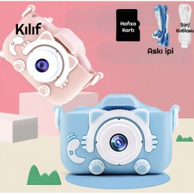 Resim Şıktek Çocuk Fotoğraf Makinesi Çocuk Kamerası Üst Kalite HD Çocuk Selfie Fotoğraf Makinesi HD Kartı-Kılıflı 