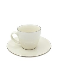 Resim Platin Yaldızlı Krem 2 Kişilik Porselen Kahve Fincan Takımı Gümüş 