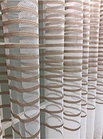 Resim Enine Çizgili Bantlı Spor Tül Perde, 250x260, Sık Pile, 1/3 