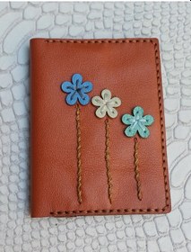 Resim Durush Collection Tasarım Gerçek Deri Taba Rengi El İşlemeli Kartlık 