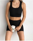 Resim SUYA US WEAR Fitilli Model Askılı Crop-kısa Tayt Takım 