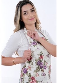 Resim Motif Ayarlanabilir Askılı Şef Önlüğü Chef Mutfak Önlüğü Mor Gül 