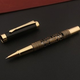 Resim 1 adet Metal Mücevher Kalem Bronz Renk Yuvarlak Tükenmez Kalem Retro İş Ofisi Çalışma Malzemeleri Yazma 