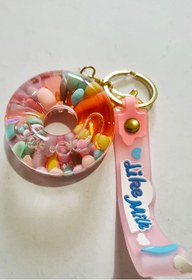 Resim Modellino Hediyelik Kawaii Kristalize Sulu Anahtarlık Silikon Bileklik & Çanta Süsü - Boncuklu Pembe Simit 