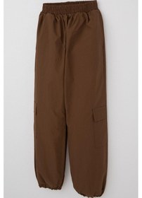 Resim Breeze Kız Çocuk Paraşüt Jogger Paça Pantolon Kargo Cep 7-12 Yaş, Koyu Kahve Koyu Kahverengi 