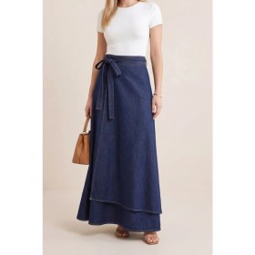 Resim Moda Morfo Önü Çift Kat Beli Yandan Bağlamalı Kot Etek -K.Laci 