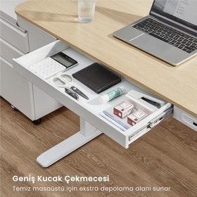 Resim Voltix Elektrikli Çalışma Masası Yüksekliği Ayarlanabilir Ofis Masası Hafızalı 1x Type-C 1x Usb-A ve Wireless Şarj Destekli Şık Modern Bilgisayar Masası 