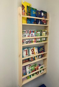 Resim Karaköse Ahşap Montessori Kitaplık Çocuk Bebek Odası Eğitici Kitaplık Ahşap Duvar Rafı 100x40cm 