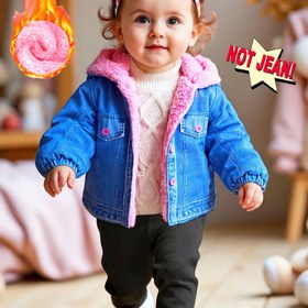 Resim Kız Çocukları İçin 0-3 Yaş Denim Ceket - Kapüşonlu ve Peluş Astarlı, Kışlık Sıcak Tutan Düğmeli Ön Yapılabilir Makinede ykanebil Konfor Giyilebilen Pembe Detaylı Mavi Kot Mont (Günlük Casual) – Sevilen Polar Astarli Pamuksuz Şık 0-2 yaş çeketi, ön dügme detay, çalışır cepler 