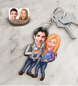 Resim Bk Gift Kişiye Özel Sevgililer Karikatürlü Ahşap Anahtarlık-50 