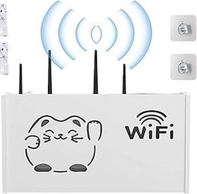 Resim Sirseon WiFi Kutusu Gizleyici, Duvara Monte Yönlendirici Rafı | Fortune Cat Router Gizleyici Duvar Kutusu - Sevimli Yönlendirici Düzenleyici Kutusu, Uzaktan Kumandalar için WiFi Yönlendirici Tutucu, 