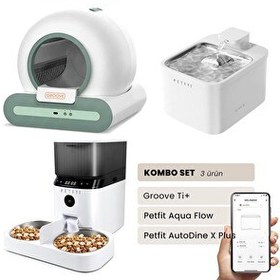 Resim Groove Ti+ Otomatik Kedi Tuvaleti Yeşil - Petfit Aqua Flow Akıllı Su Pınarı Çeşmesi - Petfit AutoDine X Plus Otomatik Mama Kabı 