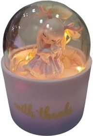 Resim LED Işıklı Dekoratif Peri ve Kedi Figürlü Cam Küre, 9x7,5cm, Mor-Pembe 