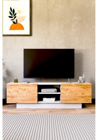 Resim Dora Tv Sehpası, Tv Standı, Televizyon Ünitesi Beyaz - Atlantik Çam 