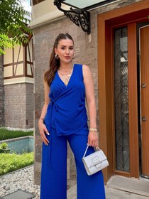 Resim Bel Bağlama Kruvaze Aerobin Takım Saks Mavi - S 