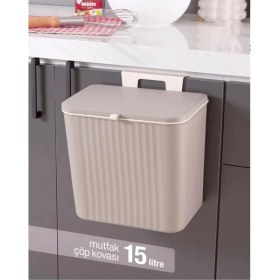 Resim Skygo 15 Litre Fonksiyonel Kapaklı Banyo ve Mutfak Tezgahüstü Çöp Kovası Dolap ve Duvar Aparatlı 15 Lt.,yerden Tasarruflu Lavabo Altı Veya Dolap Kapısı Için Kapasiteli Mutfak Çöp Kovası,askılı (Latte) 