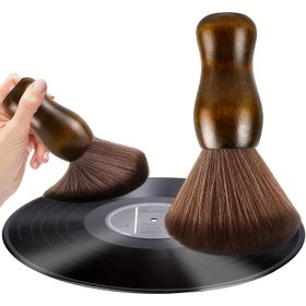 Resim 1 adet Gerçek Ahşap Kayıt Temizleme Fırçası, Antistatik, Yumuşak Kıllı Toz Toplayıcı, Vinil Döner Tablalar için Uygun, Ev ve Mobilya Kullanımı İçin, Güç Gerektirmez 