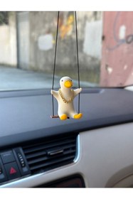 Resim 3DBASKILAR Altın Zincirli 1 Adet Sallanan Ördek Yeni Trend Dikiz Ayna Süsü (BEYAZ SARI) 