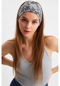 Resim 2'li Çift Taraflı Kullanım Alternatifli Pamuklu Penye, Kaymaz, Hafif, Spor Saç Bandı Bandana - Tek Ebat / Gri Gri 