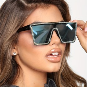 Resim Geniş Rhinestone Gözlükler - Büyük Boy Moda Kare Çerçeve, Kadın ve Erkek için Günlük Kullanıma Uygun 