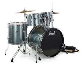Resim Pearl RS525SC/C706 - Roadshow Charcoal Metallic 5 Parça (22B/10T/12T/16F/14S) Aksamlı & Zilli Akustik Davul Seti 